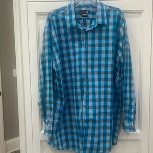 J. Ferrar Men’s Button Down Shirt Blue/Gray plaid Long Sleeve XXL 18-18 1/2 slim